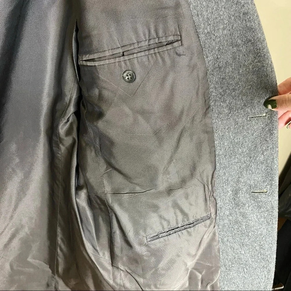 Oscar de la Renta Gray Wool and Cashmere Blend Single Breasted Blazer - Picture 11 of 13